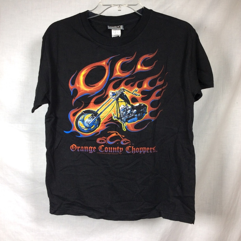 ODM Boys Black Orange County Chopper with Flames T-Shirt Y2K